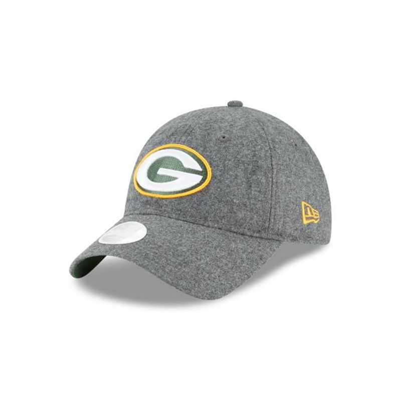 NFL Green Bay Packers Womens Melton Wool 9Twenty Adjustable (VKD4966) - Grey New Era Caps